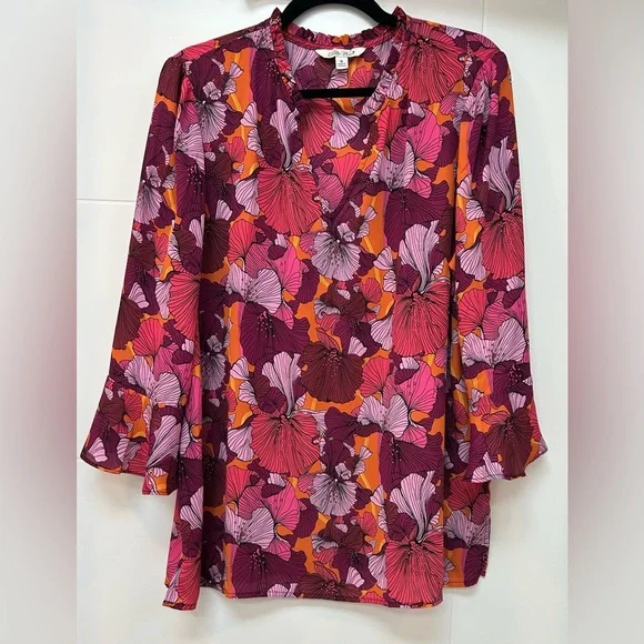 The Pioneer Woman Ruffle Neck Blouse with Flounce Sleeve - Picture 5 of 12
